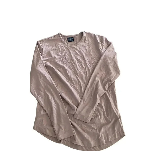 Cuts Curve-Hem Beige Long Sleeve Crew Neck Pullover Shirt XL - Picture 4 of 5